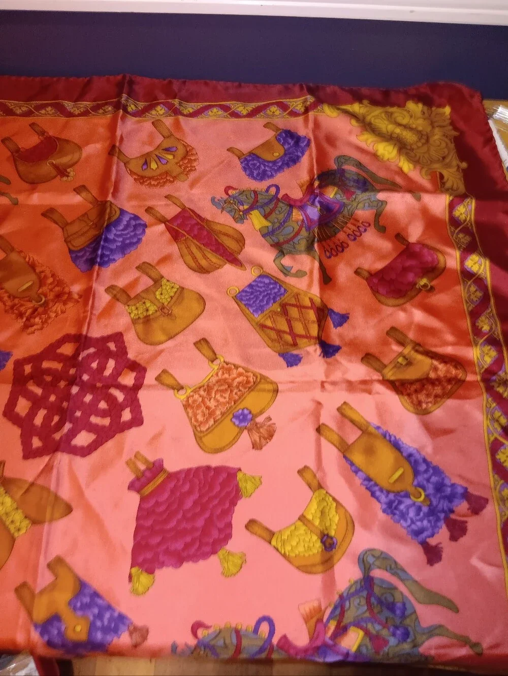 Salvatore Ferragamo Horse Purse Motif Silk Scarf